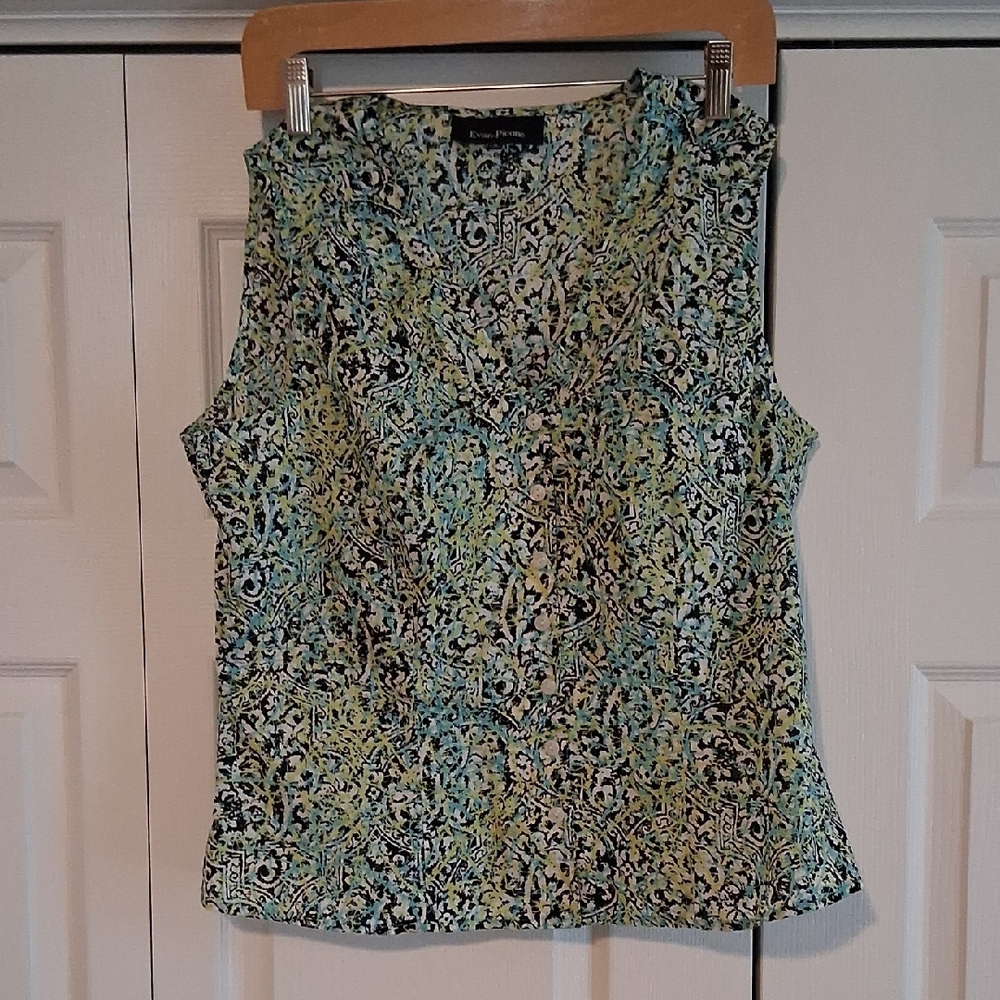 Evan-Picone Green and Black Patterned Button Down Vest